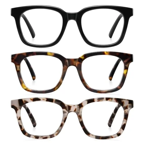 AIMISUV Reading Glasses for Women Men - Blue Light Blocking Magnifying Readers,Oprah Square Anti-Glare Computer Eyeglasses(3Pack,2.0X)