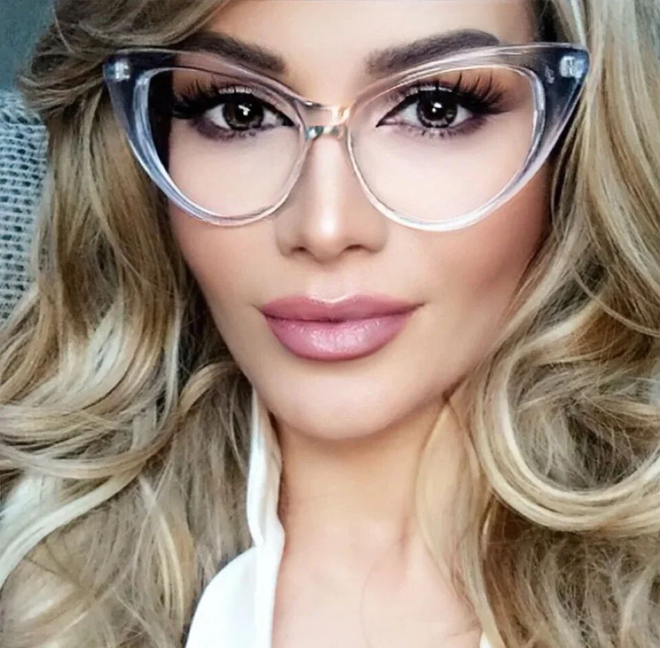 Large Cat Eye Crystal Clear Translucent PinUp Fashion Big Eyeglasses Frames 1377