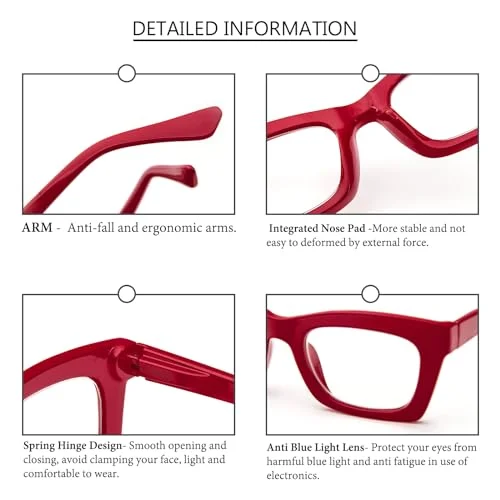 REAVEE 3 Pack Oprah Style Reading Glasses for Women Blue Light Blocking, Oversized Cute Square Fashion Computer Readers with Spring Hinge 2.0 3