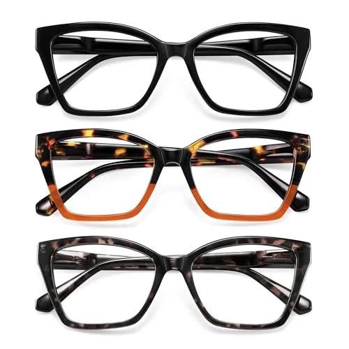 resjok 3Pack Reading Glasses for Women-Blue Light Blocking Readers Fashion Cat Eye Eyeglasses Spring Hinge(Mix1, 1.0x)