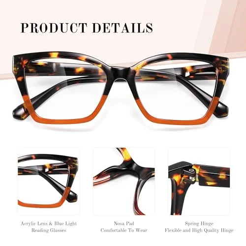 resjok 3Pack Reading Glasses for Women-Blue Light Blocking Readers Fashion Cat Eye Eyeglasses Spring Hinge(Mix1, 1.0x) 3
