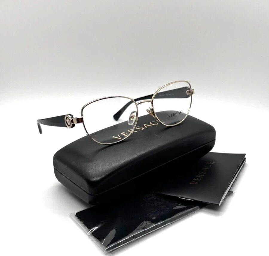 VERSACE 1246-B 1332 Women Eyeglasses 52-17-135 Black/Pale Gold 100% Authentic 1